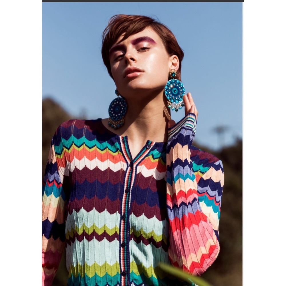 Aldo Martins Cardigan Sz 8 Multicolor Chevron Knit Zig Zag Missoni Anthropologie